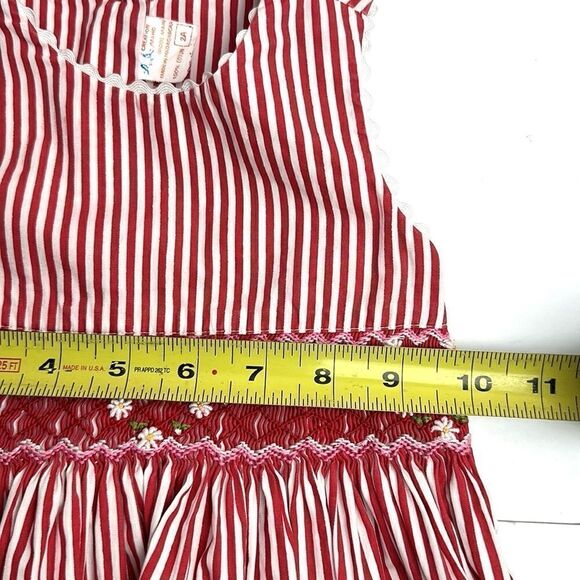 Creation Imaho Smocked Dress Red White Striped Cotton Summer Sleeveless 2 Years - Picture 12 of 13